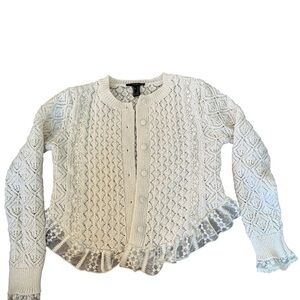 Forever 21 Cream Lace Trim Cardigan